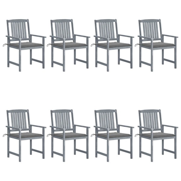 Garden chairs with cushions, 8 pcs., gray, solid acacia