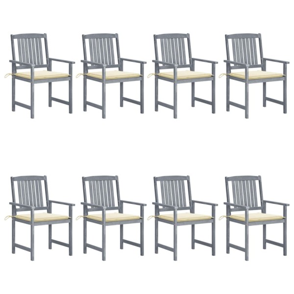 Garden chairs with cushions, 8 pcs., gray, solid acacia