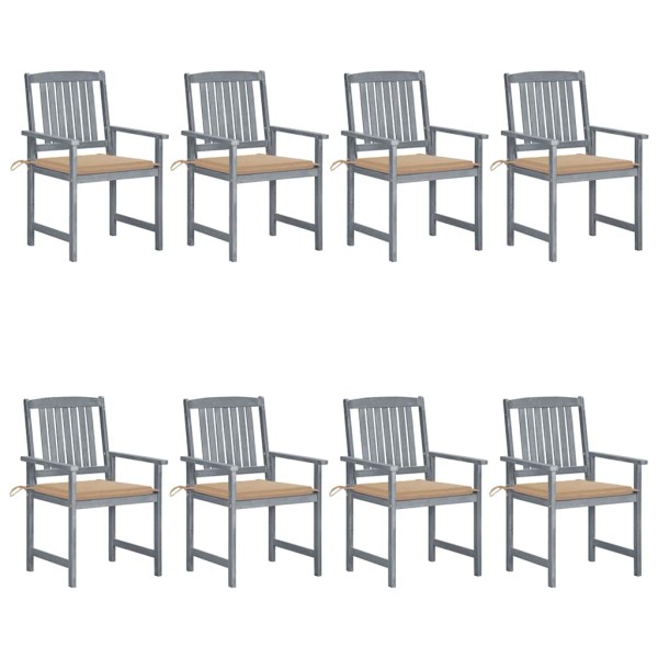 Garden chairs with cushions, 8 pcs., gray, solid acacia