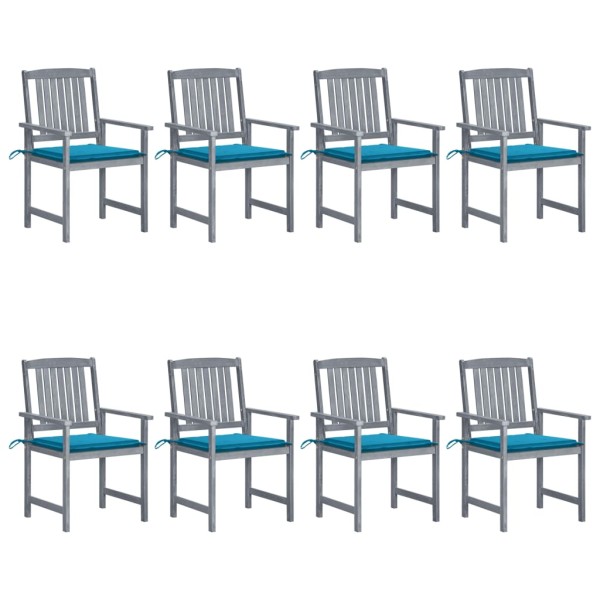 Garden chairs with cushions, 8 pcs., gray, solid acacia