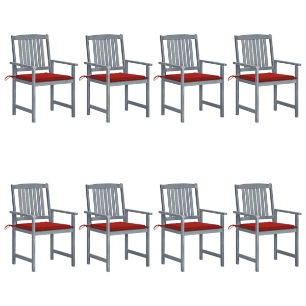 Garden chairs with cushions, 8 pcs., gray, solid acacia