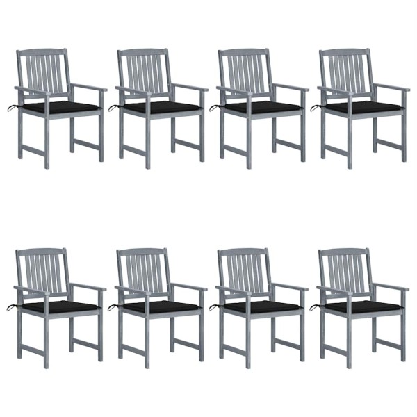 Garden chairs with cushions, 8 pcs., gray, solid acacia