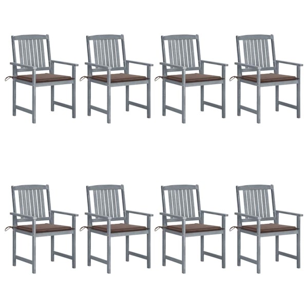 Garden chairs with cushions, 8 pcs., gray, solid acacia
