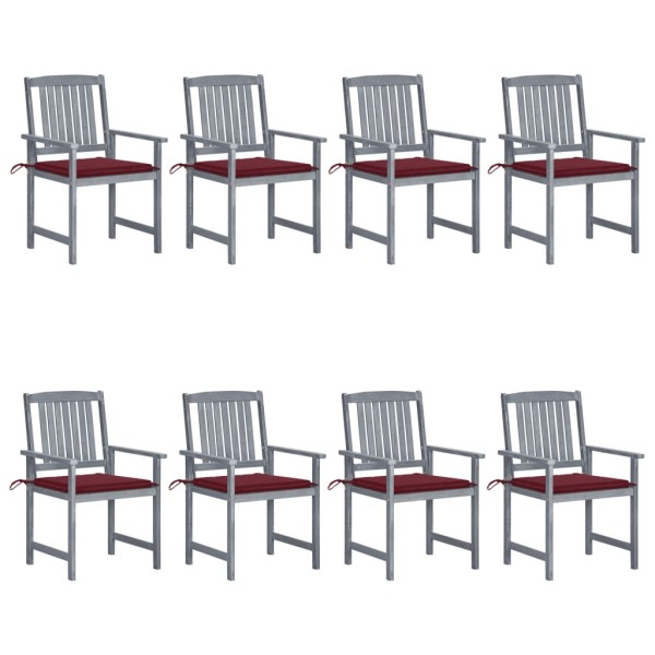 Garden chairs with cushions, 8 pcs., gray, solid acacia