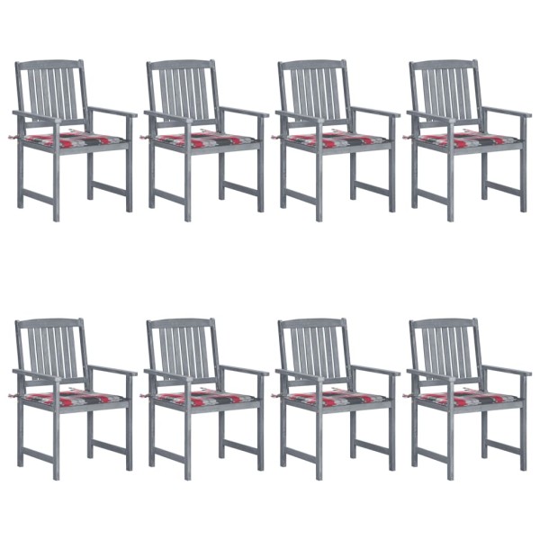 Garden chairs with cushions, 8 pcs., gray, solid acacia