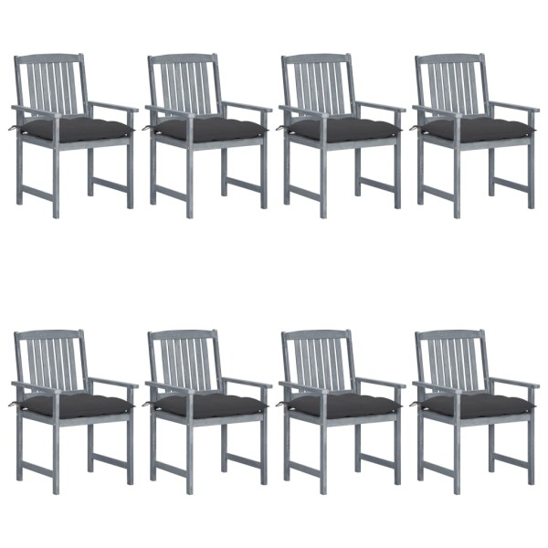 Garden chairs with cushions, 8 pcs., gray, solid acacia