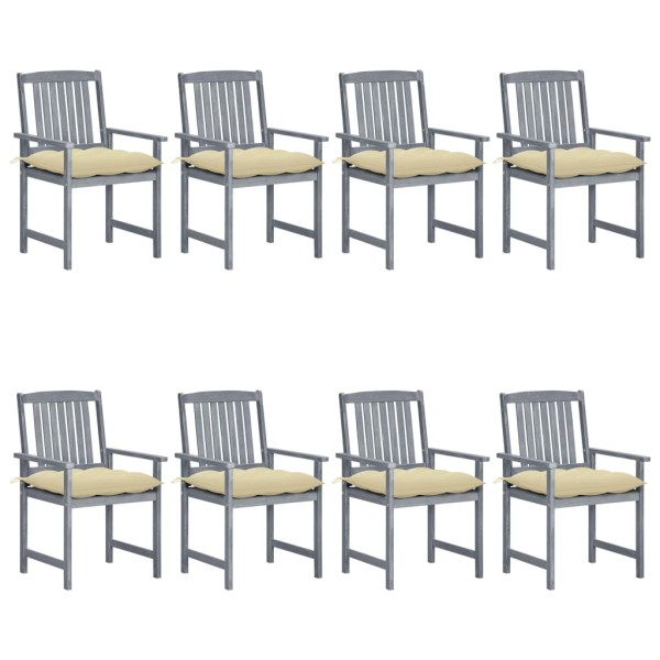Garden chairs with cushions, 8 pcs., gray, solid acacia