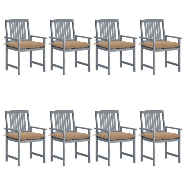 Garden chairs with cushions, 8 pcs., gray, solid acacia