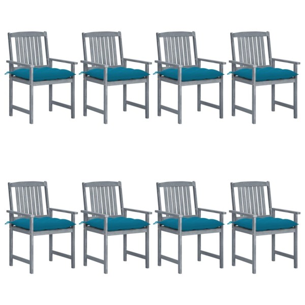 Garden chairs with cushions, 8 pcs., gray, solid acacia
