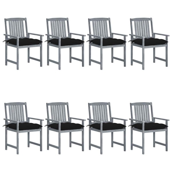 Garden chairs with cushions, 8 pcs., gray, solid acacia