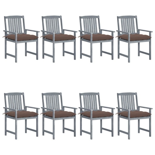 Garden chairs with cushions, 8 pcs., gray, solid acacia