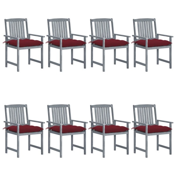 Garden chairs with cushions, 8 pcs., gray, solid acacia