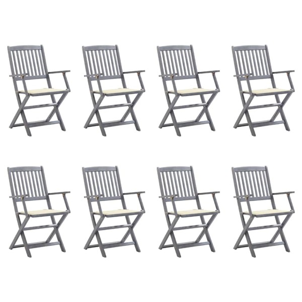 Folding outdoor chairs with cushions, 8 pcs., acacia