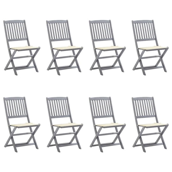 Folding outdoor chairs with cushions, 8 pcs., acacia