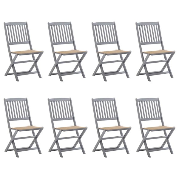 Folding outdoor chairs with cushions, 8 pcs., acacia