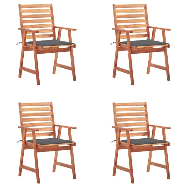 Outdoor dining chairs with cushions, 4 pcs., solid acacia