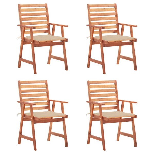 Outdoor dining chairs with cushions, 4 pcs., solid acacia