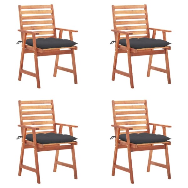 Outdoor dining chairs with cushions, 4 pcs., solid acacia