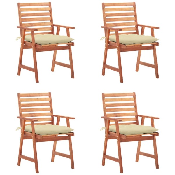 Outdoor dining chairs with cushions, 4 pcs., solid acacia