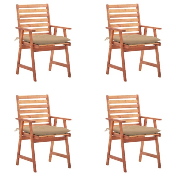Outdoor dining chairs with cushions, 4 pcs., solid acacia