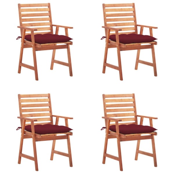 Outdoor dining chairs with cushions, 4 pcs., solid acacia