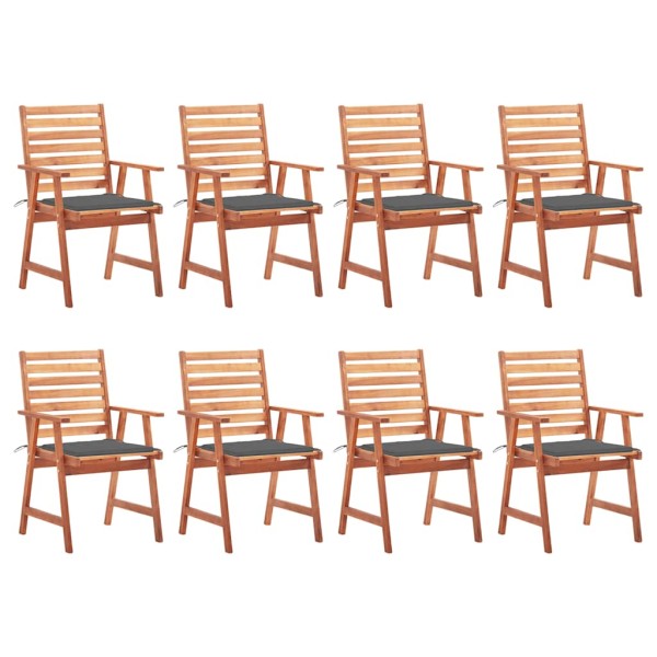 Outdoor dining chairs with cushions, 8 pcs., solid acacia