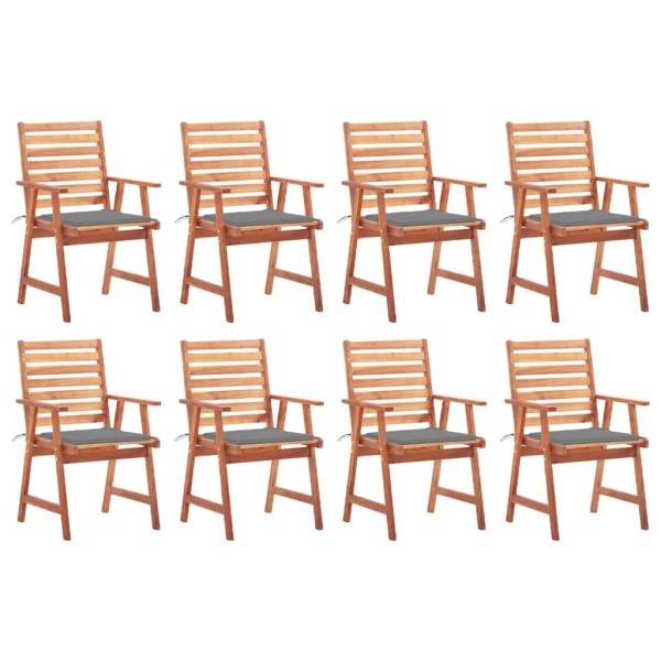 Outdoor dining chairs with cushions, 8 pcs., solid acacia