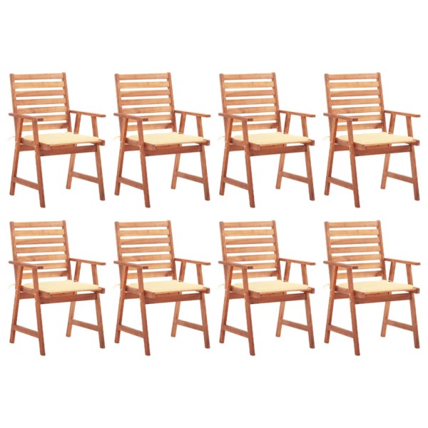 Outdoor dining chairs with cushions, 8 pcs., solid acacia