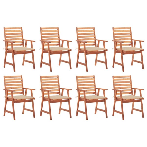 Outdoor dining chairs with cushions, 8 pcs., solid acacia
