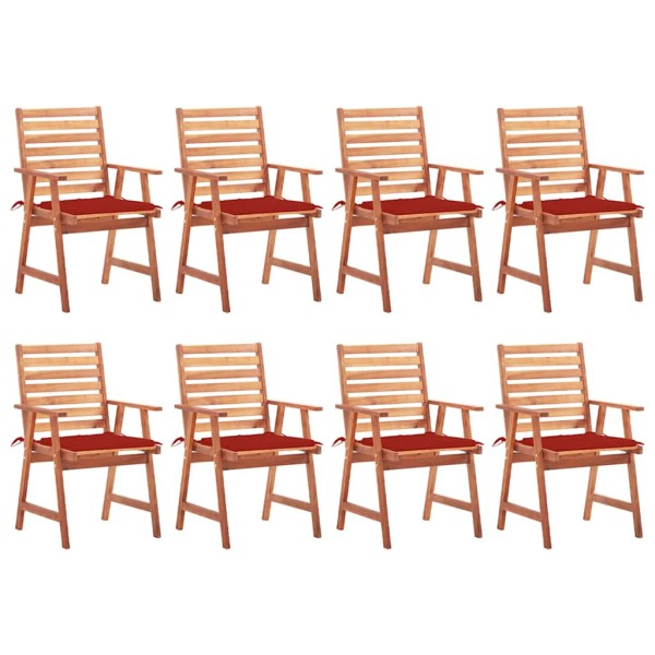 Outdoor dining chairs with cushions, 8 pcs., solid acacia