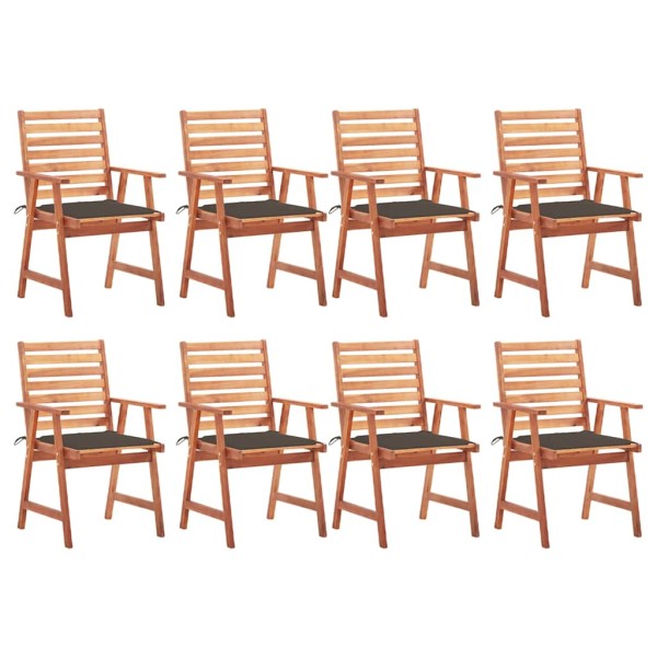 Outdoor dining chairs with cushions, 8 pcs., solid acacia