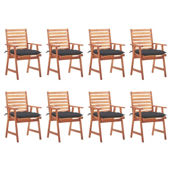 Outdoor dining chairs with cushions, 8 pcs., solid acacia