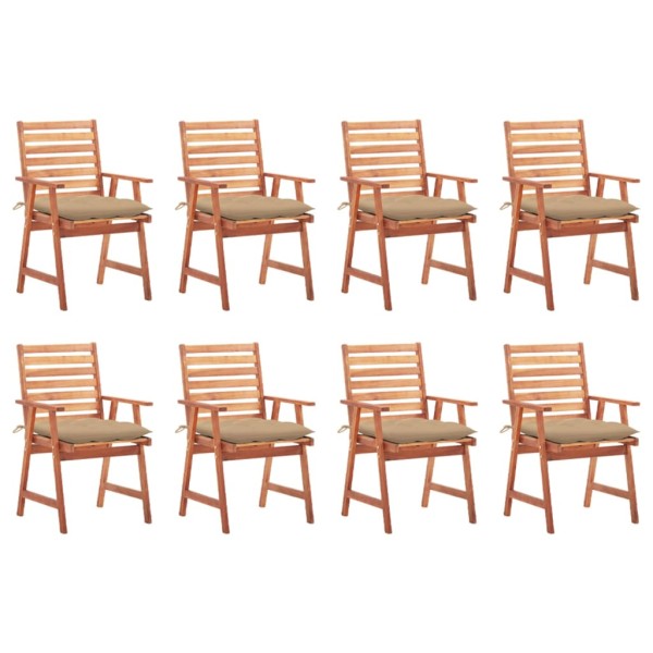 Outdoor dining chairs with cushions, 8 pcs., solid acacia