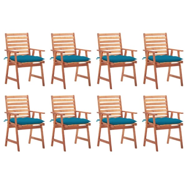 Outdoor dining chairs with cushions, 8 pcs., solid acacia