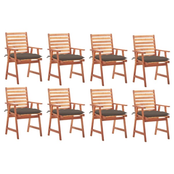 Outdoor dining chairs with cushions, 8 pcs., solid acacia