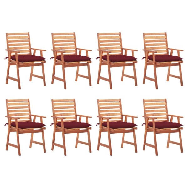 Outdoor dining chairs with cushions, 8 pcs., solid acacia