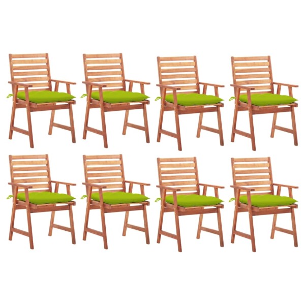 Outdoor dining chairs with cushions, 8 pcs., solid acacia