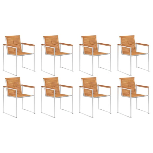 Garden chairs, 8 units, solid acacia and stainless steel