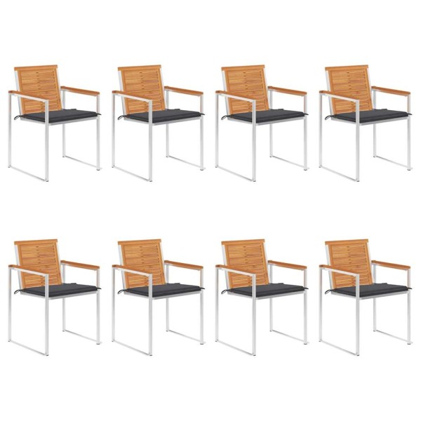 Garden chairs with cushions, 8 pcs., solid acacia wood