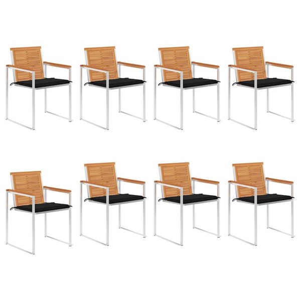 Garden chairs with cushions, 8 pcs., solid acacia wood