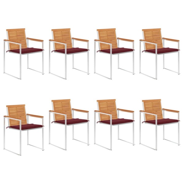 Garden chairs with cushions, 8 pcs., solid acacia wood