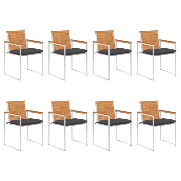 Garden chairs with cushions, 8 pcs., solid acacia wood