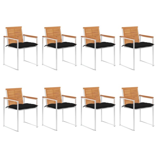 Garden chairs with cushions, 8 pcs., solid acacia wood