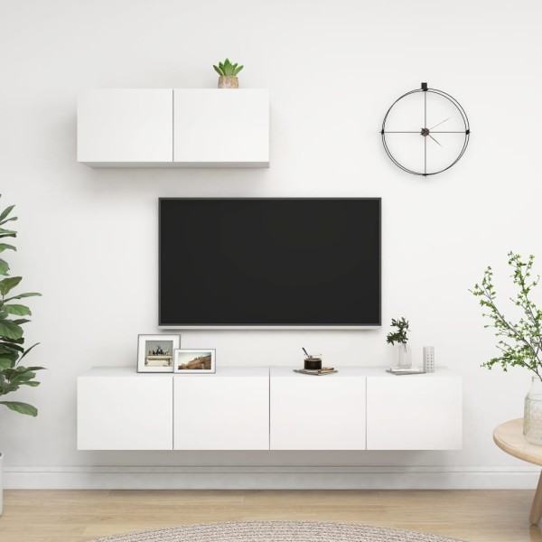 TV cabinets, 3 units, white, processed wood