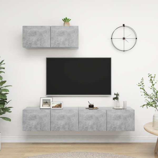 TV cabinets, 3 units, concrete gray, processed wood