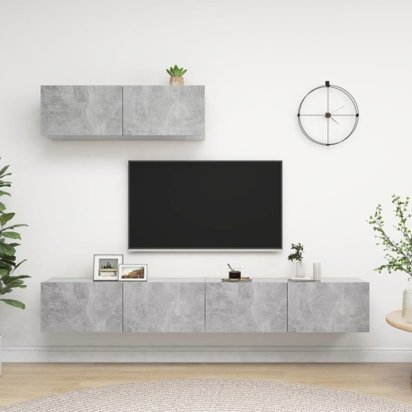TV cabinets, 3 units, concrete gray, processed wood