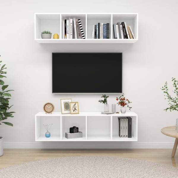 Wall TV cabinets, 2 pcs., white, wood