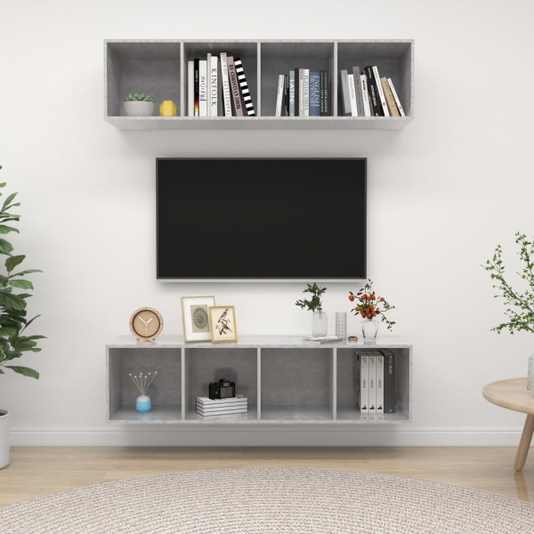Wall-mounted TV cabinets, 2 units, concrete gray, MDP