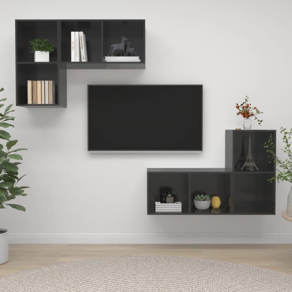 Wall TV cabinets, 4 pcs., gray, wood