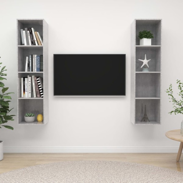 Wall-mounted TV cabinets, 2 units, concrete gray, MDP